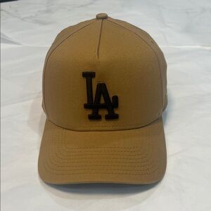 Tan Baseball Cap with Black LA Dodgers Logo